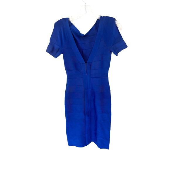 Herve Leger Ultramarine Party Short Sleeve Bandage Bodycon Mini Dress Size XS - Picture 8 of 11